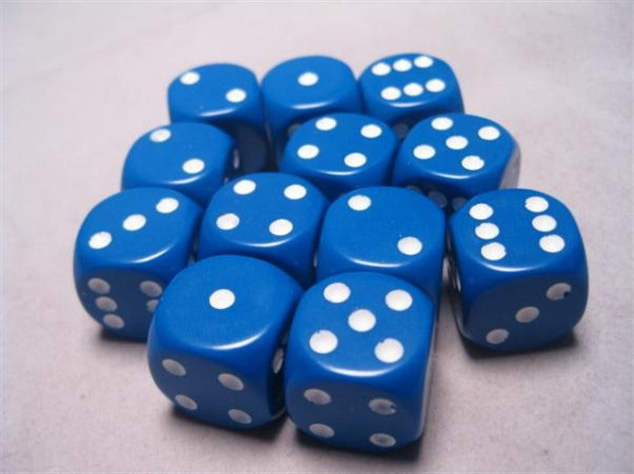 Chessex Dice: Opaque 16mm d6 Blue/white Dice Block (12 dice)