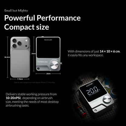 TurboX Mini size compared with a phone