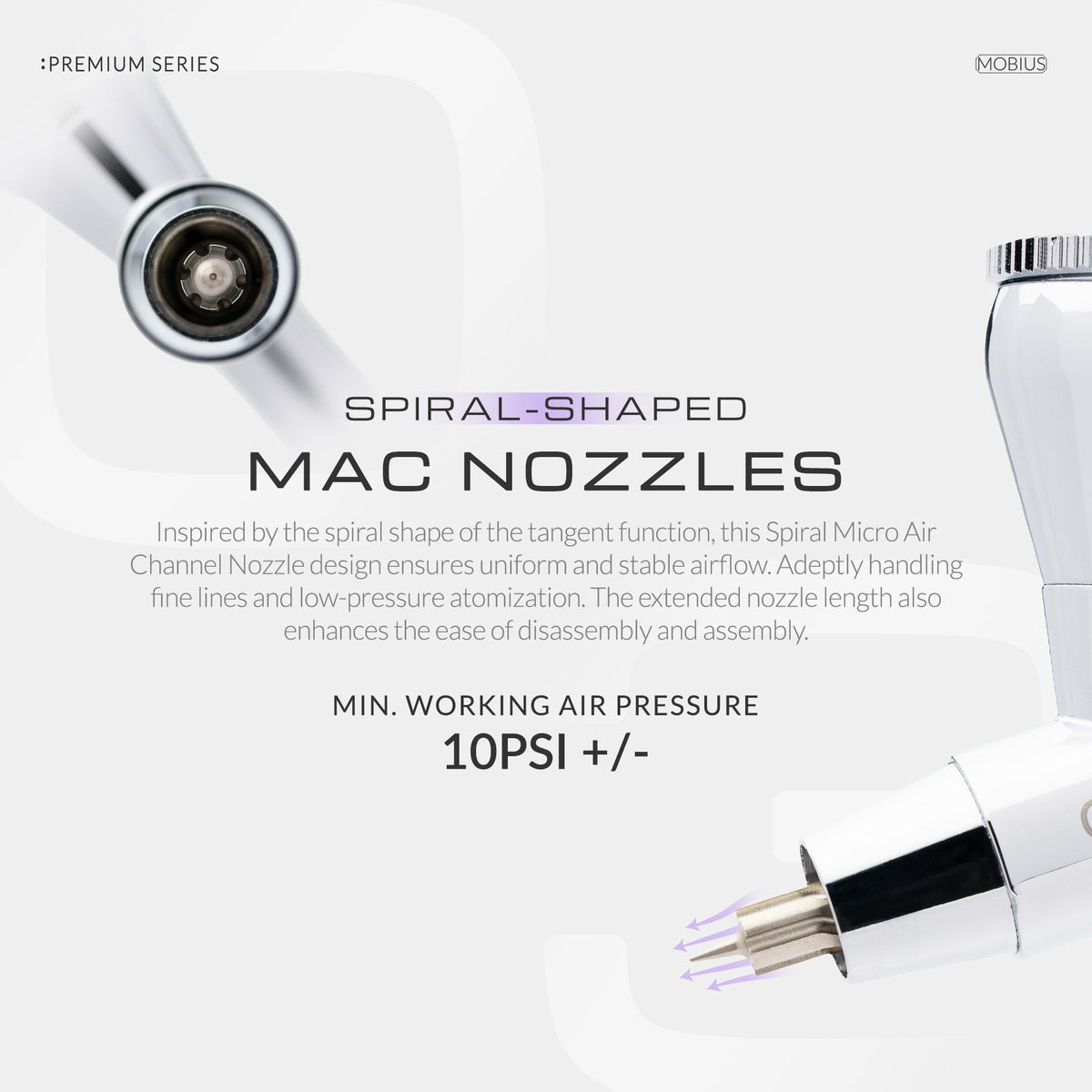 Close-up of the Mobius spiral air channel nozzle
