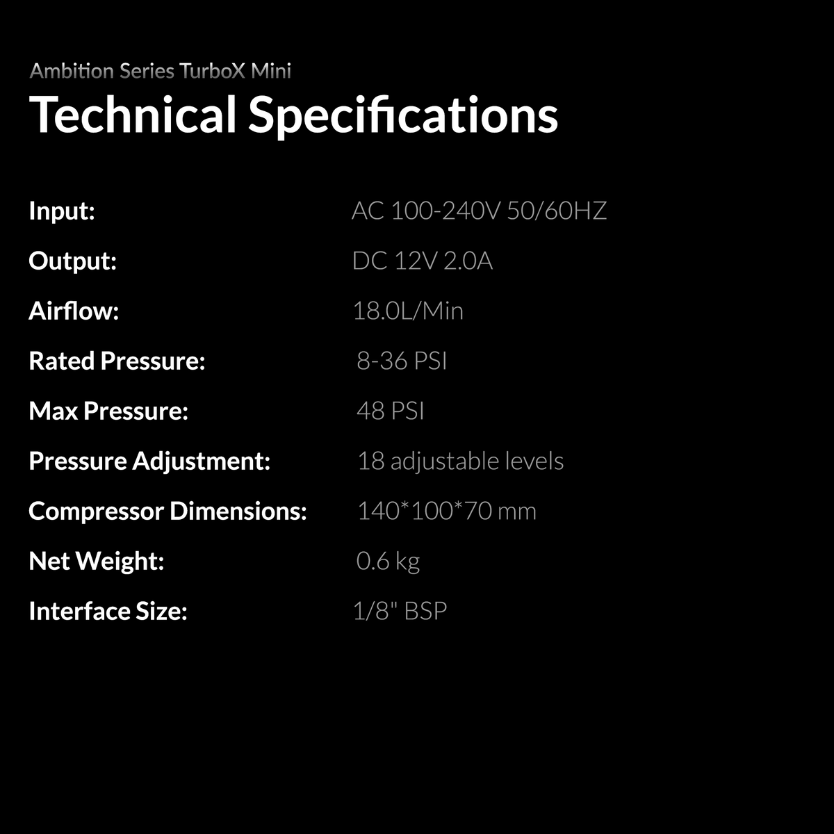 TurboX Mini technical specifications