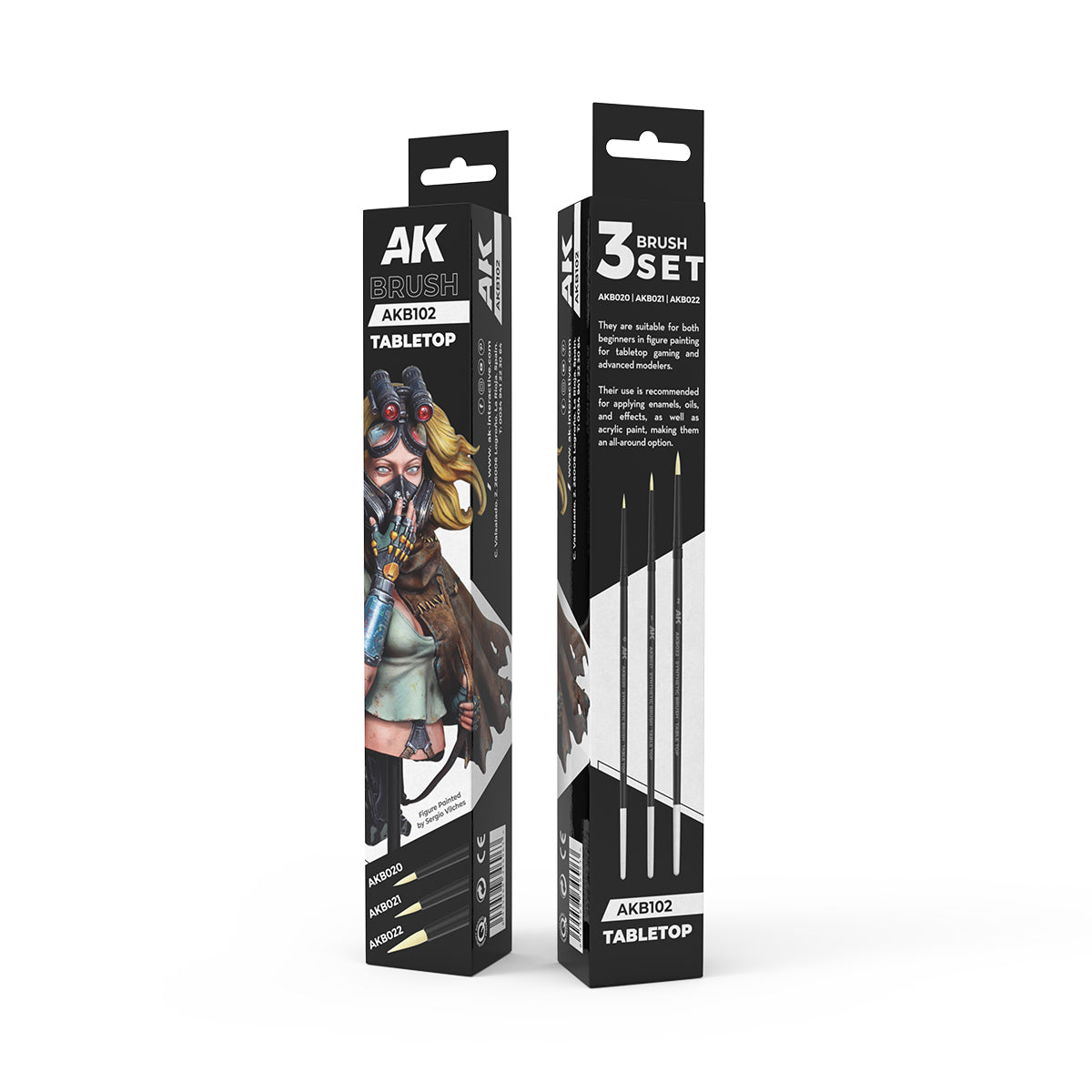 AK Interactive AKB102 Tabletop brushes AKB020, AKB021 and AKB022