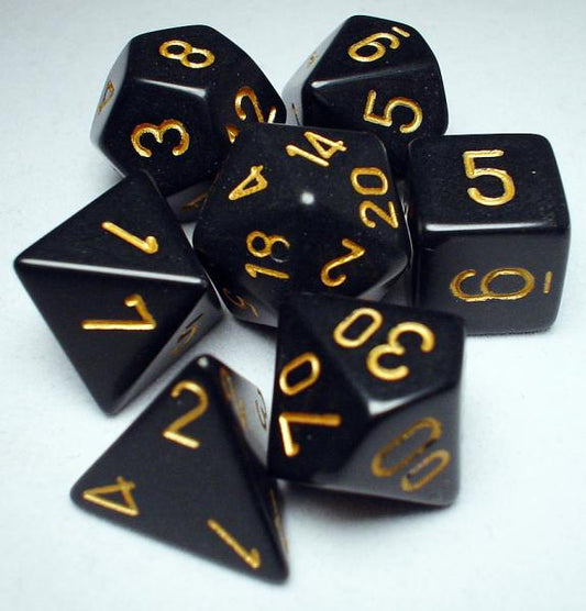 Chessex Dice: Opaque Polyhedral Black/gold 7-Die Set