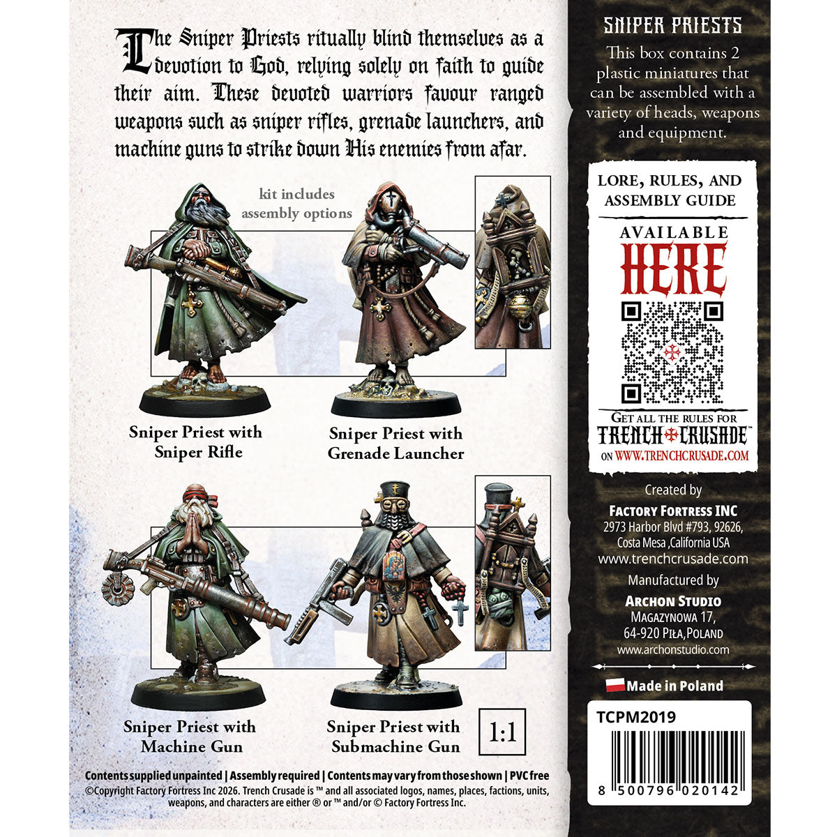 Back of the Trench Crusade Sniper Priests box, showing the painted models