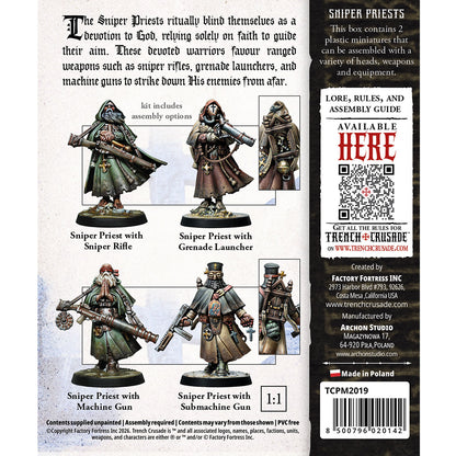 Back of the Trench Crusade Sniper Priests box, showing the painted models