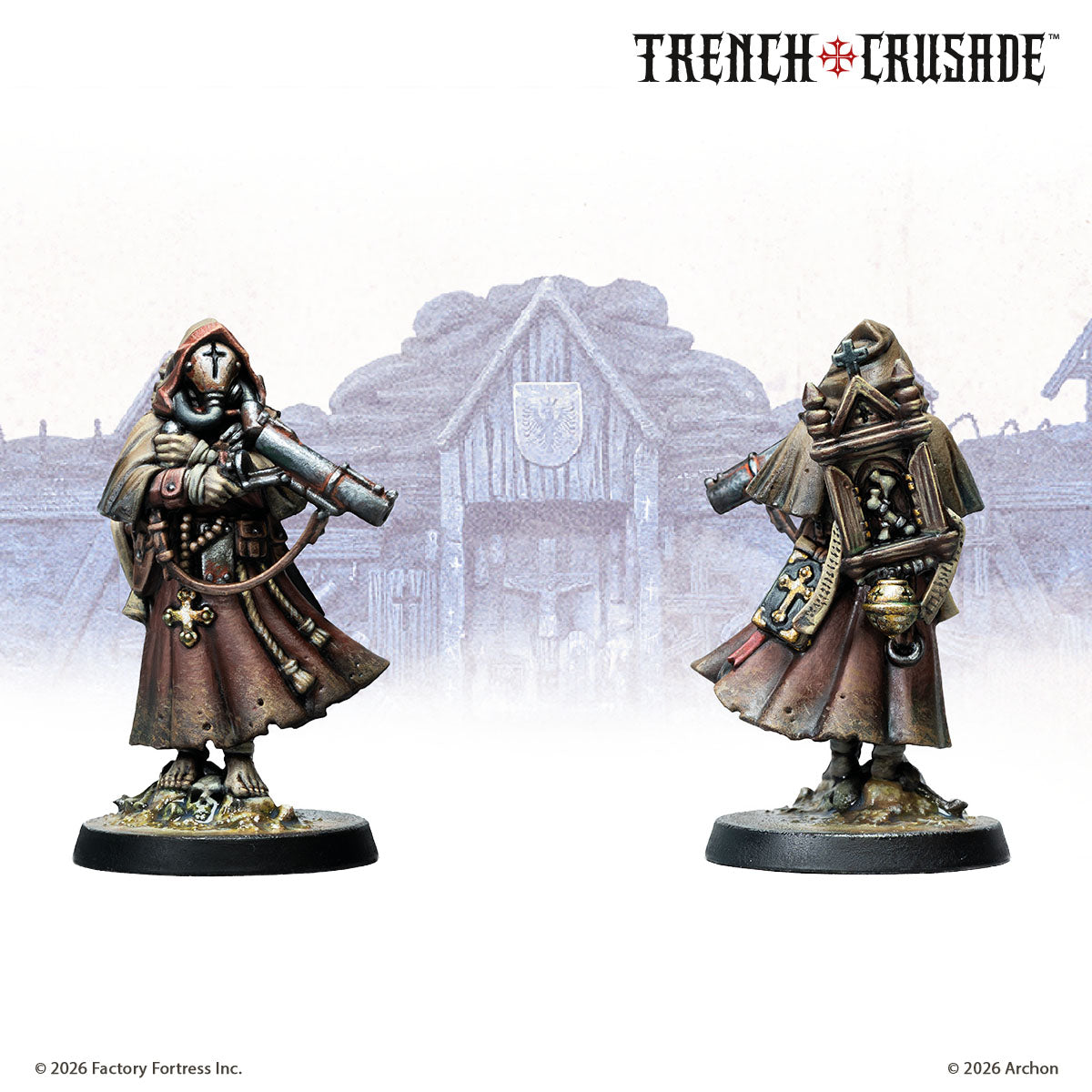 Two painted Sniper Priests on a pale background