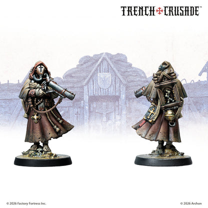 Two painted Sniper Priests on a pale background