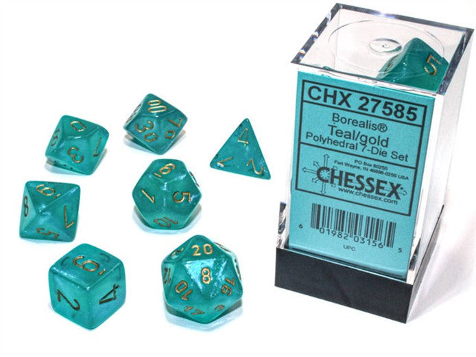 Chessex Dice: Borealis Polyhedral Teal/gold Luminary 7-Die Set