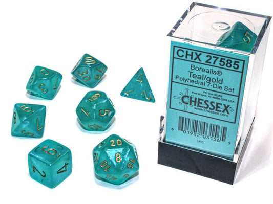 Chessex Dice: Borealis Polyhedral Teal/gold Luminary 7-Die Set