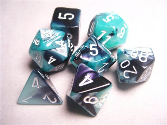 Chessex Dice: Gemini Polyhedral Black-Shell/white 7-Die Set