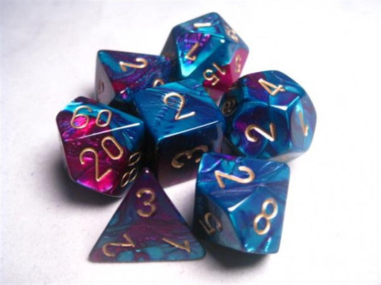Chessex Dice: Gemini Polyhedral Purple-Teal/gold 7-Die Set