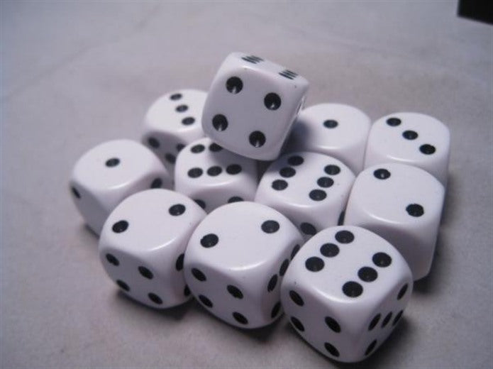 Chessex Dice: Opaque 16mm d6 White/black Dice Block (12 dice)