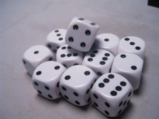 Chessex Dice: Opaque 16mm d6 White/black Dice Block (12 dice)
